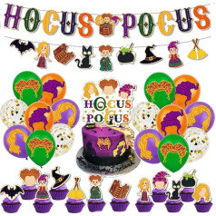 Hocus Pocus Party Decorations Hocus Pocus Party Supplies - Banner Cupcake Topper Balloons for Hocus Pocus Theme Party Decor Halloween Decorations