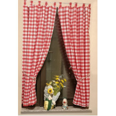 Yaland Opaque Curtains with Checked Pattern, Country House Curtains, Living Room Curtain Scarves with Tiebacks, Loops (W x H 80 x 160 cm, Red) Pack of 2
