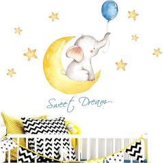 Little Deco DL190 Elephant and Saying, Sweet Dream II Moon and Stars Wall Stickers for Nursery Animals Decoration Baby Room Boy
