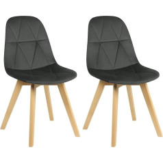 ‎Lestarain Lestarain Set of 2 Dining Room Chairs with Backrest, Kitchen Chair, Upholstered Chair, Living Room Chair, Armchair, Scandinavian Vintage, with Velvet Cover Solid Wood Legs, Dark Grey, LCNI115001-2