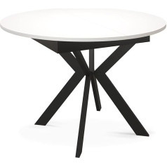 Wfl Group Round Extendable Dining Table with Black Metal Legs, Storage of Expansion Plate Inside, Industrial Round Table for Living Room, Spacesaver, 100 cm, White