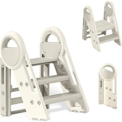 Sheepping Step Stool for Children, 2 Levels - 3 Levels Height Adjustable Step Stool Foldable for Bathroom, Toddler Room, Kitchen (Grey + White)