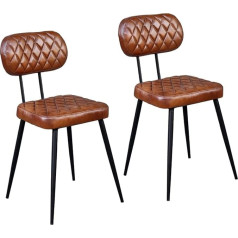 Casa Moro Sofia Leather Chair Brown Set of 2 Made of Real Leather and Metal Premium Dining Room Chairs in Mid-Century Style Quality Retro Chair for Living Room Kitchen Dining Room SP2252