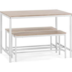 Vs Venta-Stock Lisbon White Table and 2 Benches Dining Room Kitchen Table 110 x 70 x 75 cm Metal Frame