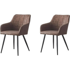 Lemroe Dining Room Chairs, Set of 2, Kitchen Chairs with Armrest, Faux Leather, Bedroom Chairs, Metal Legs, Lounge Chair, Upholstered Chair with Armrests, Living Room Chairs Set of 2 (Brown, Faux