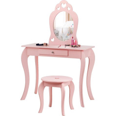 Dreamade Children's Dressing Table with Stool and Removable Mirror, Princess Wooden Dressing Table, Anti-Tip Protection for Stability, Cosmetic Table, Children's Dressing Table for Girls (Pink)