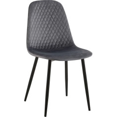 CLP Giverny Velvet Dining Room Chair, Fabric, Padded Chair with Decorative Stitching and Floor Protectors, Colour: Dark Grey, Material: Velvet