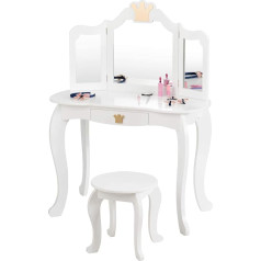 Costway Children's Dressing Table with Stool and Removable Mirror, Girls' Wooden Dressing Table with Drawer, Mirror Table 80 x 42 x 105 cm (White)