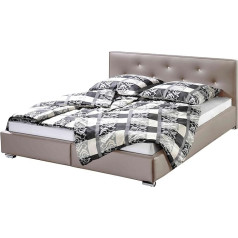 Maintal Betten Maintal Crystal Upholstered Bed, 160 x 200 cm, Faux Leather, Bonell Spring Mattress, H2, Taupe