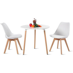 H.j Wedoo Dining Set with 1 Table 2 White Chairs Wooden Table and Scandinavian Chair Dining Table Set for Dining Room Kitchen Garden