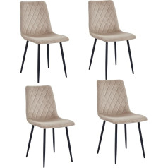 Mevsim Store Dining Room Chairs, Set of 4, Beige, Velvet, Metal Legs, Lounge Chair, Velvet Armchair, Stainless Steel Kitchen Chair, Black Metal Legs, Easy Assembly