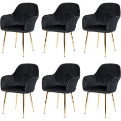 Mendler HWC-F18 Set of 6 Dining Chairs Kitchen Chairs Retro Design Velvet Black Golden Legs