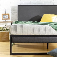Zinus Christina 36 cm Bed Frame with Platform and Upholstered Headboard, Wooden Slatted Base, Easy Assembly, 150 x 200 cm, Grey