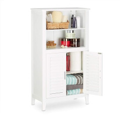 Relaxdays Lamell, bathroom cabinet, telephone cabinet, kitchen cabinet, H x W x D: approx. 92 x 50 x 25.5 cm, white bathroom cabinet, bamboo