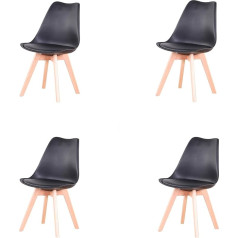 Egoonm Set of 4 Dining Room Chairs with Solid Wood Beech Leg, Retro Design Upholstered Chair, Kitchen Chair, Wood (Black)