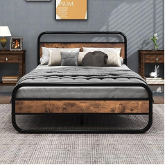 ‎Diahomy Diahomy Double Metal Platform Bed Frame with Wooden Headboard, Mattress Underlay, Metal Slat Support, Black and Brown