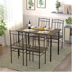 Ipotius Dining Room Set with Dining Table and 4 Chairs, Dining Table and Chair with Dark Wood Grain Black Metal Legs for Dining Room Kitchen Living Room
