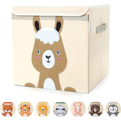 Lucky Sign Toy Box with Lid, Children's Foldable Storage Basket with Handle, Waterproof and Washable Toy Box Organiser for Children's Room, 33 x 33 x 33 cm, Alpaca