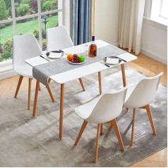 Lafeur Dining Room Group Dining Table with 4 Chairs, Rectangular Kitchen Table Set for 4 People, Seating Set for Living Room, Kitchen, Office (White Table + 4 White Dining Room Chairs)