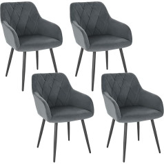 Woltu BH352dgr-4 Set of 4 Dining Room Chairs with Armrests Backrest, Dining Room Chairs with Velvet Cover, Comfortable Upholstered Chair, Kitchen Chair with Metal Legs, Dark Grey