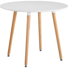 Goldfan 90 cm Modern Matte Dining Table Wood with Beech Legs Suitable for Dining Room Kitchen Living Room Round White