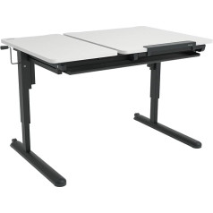 K Kettler Children's Desk Height-Adjustable and Tiltable with Drawer and Wheels (Table Frame Anthracite / Table Top Alpine White)