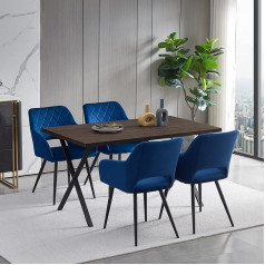 Tukailai Dining Room Set with Dining Table and 4 Chairs with Armrests Rectangular 140 cm Dining Table Kitchen Table Set Blue Velvet Kitchen Chair Kitchen Chair Set Dining Set