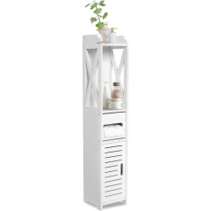 Ejoyous Narrow Bathroom Cabinet, Bathroom Cabinet, Narrow Bathroom Shelf with Open Compartment, Drawer, Standing Toilet Cabinet, Recess Shelf for Living Room, Bedroom, Hallway, 80 x 15.5 x 15 cm,