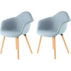 Qiyano Retro Armchair Set Light Blue with Armrests and Wooden Legs Set of 2 for Dining Room or Study Shell Chairs Vintage Retro Look with Fabric Cover Colour: Blue