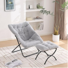 Yotating Saucer Chair with Ottoman, Comfy Faux Fur Chair, Oversized Folding Soft Furry Lounge Lazy Chair, Metal Frame, Moon Chair, Accent Chair for Bedroom, Living Room, Dorm Rooms, Grey