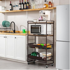 Hemeto 4-Tier Baker's Rack for Kitchen with Storage, Microwave Cart Oven Stand, Freestanding Kitchen Storage Rack (24.8L x 13.1W x 45.8H)