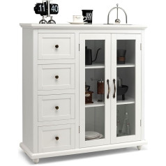 Costway Chest of Drawers Kitchen Cabinet Buffet Cabinet with Adjustable Shelf and Glass Door Freestanding 91.5 x 30 x 94.5 cm White