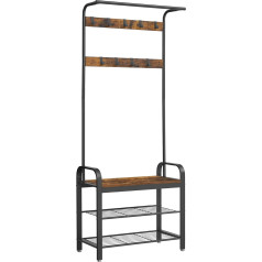 Vasagle cloakroom stand, cloakroom, clothes rack with 9 removable hooks, shoe rack with seat, 3 shelves, height 183 cm, metal, cream HSR40W