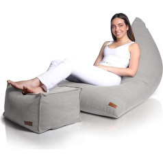 Aiire Modern Bean Bag with Stool XXL Design - Giant Bean Bag + Pouf Fluffy with Filling for Boys and Children - Seat Bag Sofa with Backrest - Footstool Foot Cushion Floor Cushion and Lounger Grey
