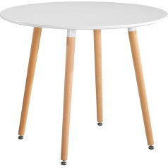 Grobkau Dining Table White Modern Round Table with Wooden Legs for Kitchen Living Room Leisure Standing Table Wood Coffee Table White Dining Room Home Furniture 80 x 80 x 75 cm