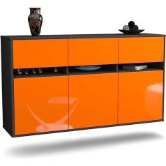 Dekati Joliet Hanging Sideboard (136 x 77 x 35 cm) Body Anthracite Matt - Front High Gloss Orange - Push to Open - Smooth Running Rails