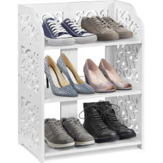 Ebtools Wooden Bookcase Shoe Shelf Bookcase CD 3/4/5 Tier Openwork Pattern White (3 Tiers)