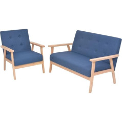 Keyur Sofaset, Sofa und Sessel, Wohnzimmermöbel, 2-teilig, Stoff, Blau