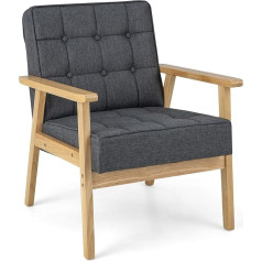 Relax4Life Padded Lounge Chair, Dining Room Chair with Solid Wood Frame, Accent Chair with Backrest Armrests, Maximum Load 200 kg, Upholstered Chair for Living Room, Bedroom, Office (Grey)