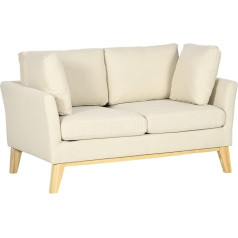 Homcom 2 Seater Sofa Double Sofa in Linen Look, Loveseat with Cushion, Loveseat with Wooden Legs for Living Room, Bedroom, up to 150 kg, Beige, 137 x 78 x 78 cm