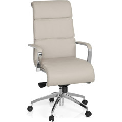 Hjh Office , 660938, Luxury Executive Chair, swivel office chair, GALESA, beige, leather, high ergonomic backrest, thick padded, design computer desk chair chrome padded amrests, knee tilt mechanism with tilt angle, designer base in polished aluminium, st