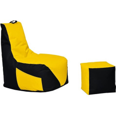 Momiralland Gaming Bean Bag - with Backrest Seat Cushion - Bean Bag - Floor Cushion Chair Suitable for Indoor and Outdoor Use - Gaming with PC Xbox & Playstation (Black - Yellow, Bean Bag + Stool)