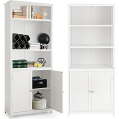 Komfotteu Bookcase, Bookcase, Tall Cabinet with 3 Shelves and 2 Doors, Standing Shelf, Wood, Filing Cabinet, Multi-Purpose Cabinet, Office Shelf for Living Room, Kitchen, 74.5 x 35.5 x 181.5 cm