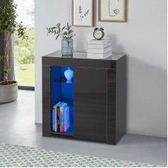 Lemroe Sideboard in Black with LED, Kitchen Cabinet, High Gloss Black for Dining Room, Living Room, Kitchen Cupboard, Black
