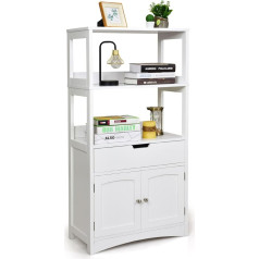 Homasis 2 Door Shelving Unit Freestanding Bookcase with 2 Open Wooden Shelves, Vertical Shelf for Living Room Bedroom Office 60 x 32.5 x 122 cm (White)