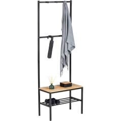 Wenko Geo Coat Stand with Bench Made of Natural Pine Wood, Jacket Stand with Shoe Rack Made of Black Metal, Industrial Design Hallway Coat Rack 59 x 165 x 30 cm, Black/Brown