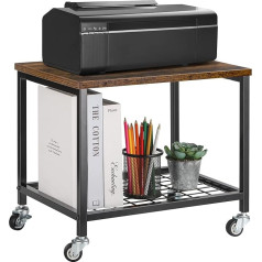 Caduke JS Nova JUNS CADUKE Under Desk Printer Stand, Printer Trolley with 2-Tier Wooden Shelves, Industrial Printer Holder Frame with Lockable Wheels and Non-Slip Feet, Rustic Brown and Black