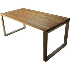 Veikin Design Exclusive London Series Solid Oak Table Set with Stainless Steel Frame, Table with Bench 180 x 90 cm, Solid Wooden Table, Table Set with Bench, Premium Table Set, Design Seating, Dining Table with