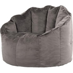 Icon Sirena Bean Bag Chair, Grey, Velvet, Plush XL Bean Bag Adult with Filling for the Living Room, Large Indoor Bean Bags