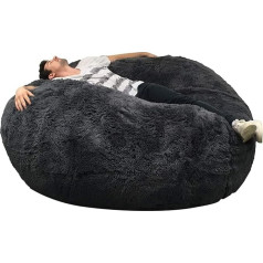Bananair Pouf Lerosier1234 Giant Bean Bag 140 cm Diameter XXL White or Grey or Chocolate Fur with Shredded Foam Ultra Comfortable Sofa Double Covers Pear Cushion (Grey)